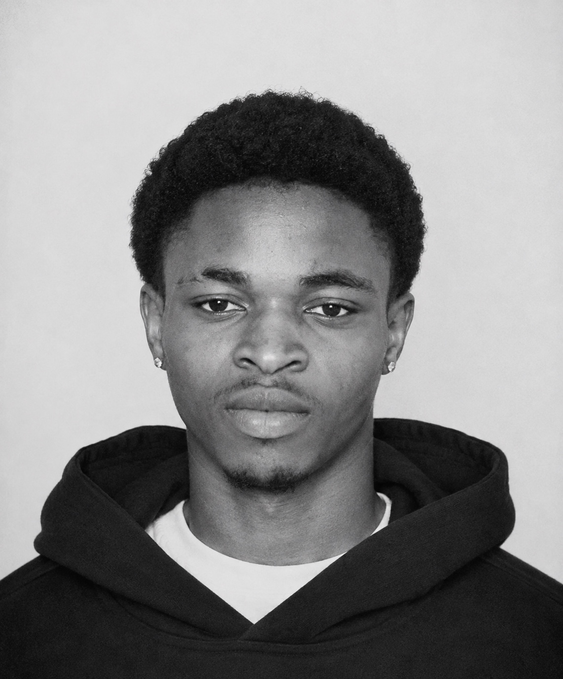 Black and white portrait of Emmanuel Adeyemi